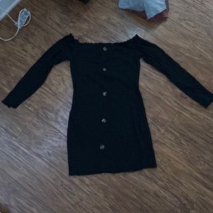 black long sleeve. off the shoulders dress. skin tight (but stretchy material)